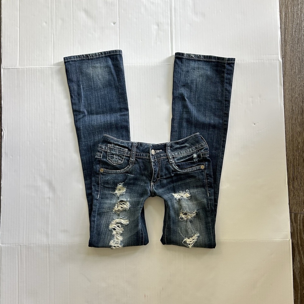 2000s Ultra Low Rise Distressed Bootcut Jeans Y2K Grunge Indie